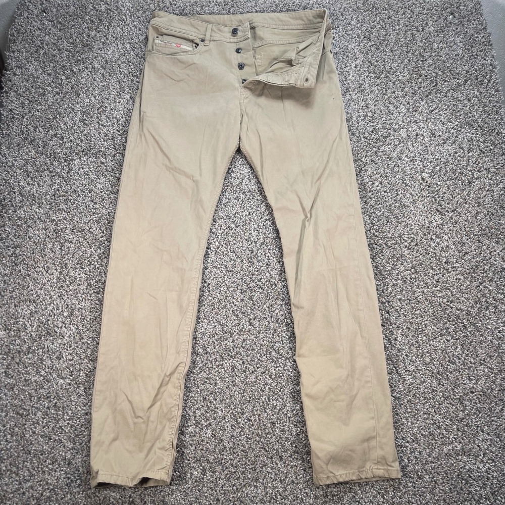 Diesel Tan Khaki Chino Pants Men's 31 Slim Fit Stretch Button Fly Trousers